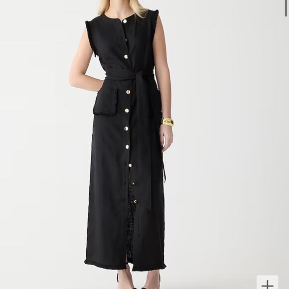 J Crew Women's Linen Raw Hem Midi Maxi Shirt Dress Sleeveless XXS Black